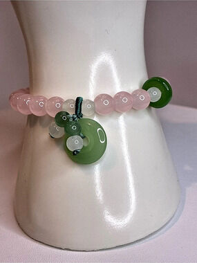 Pink & Green Glass Beaded Charm Bracelet